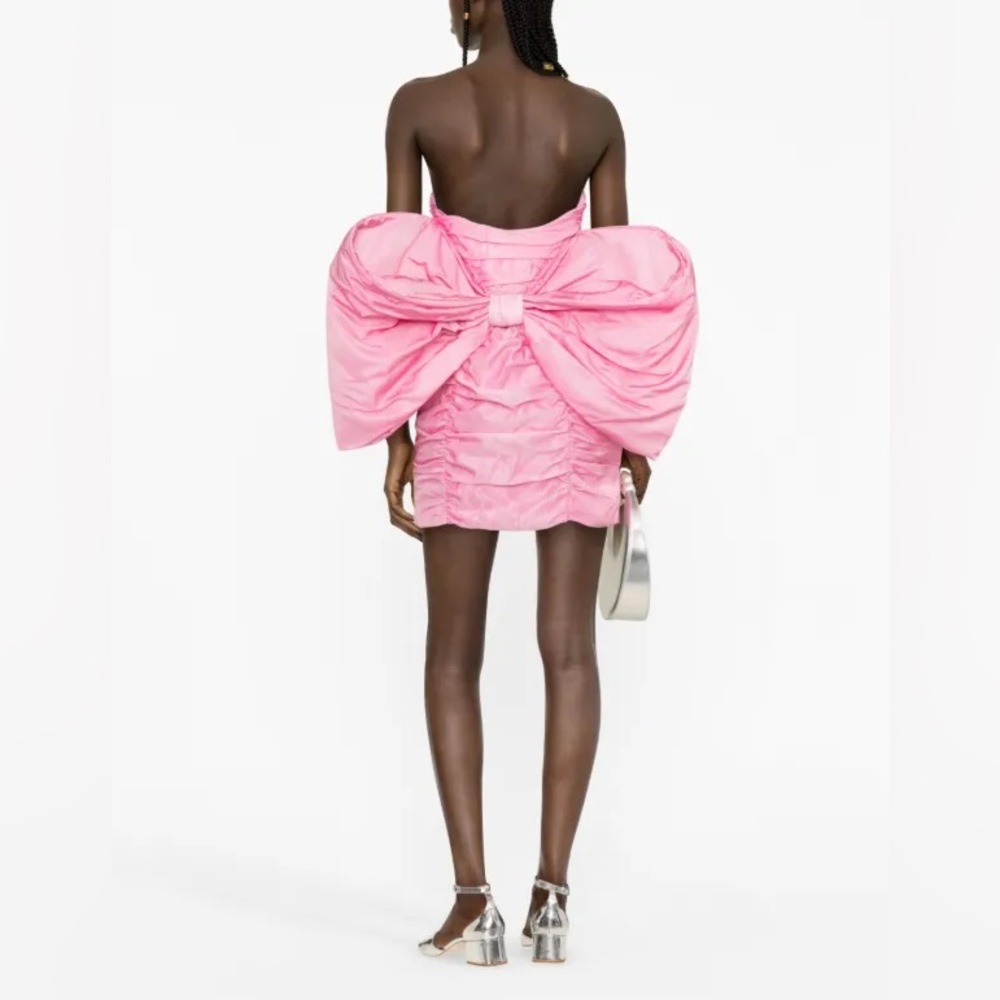 Pink Off-Shoulder Mini Dress with Dramatic Bow
